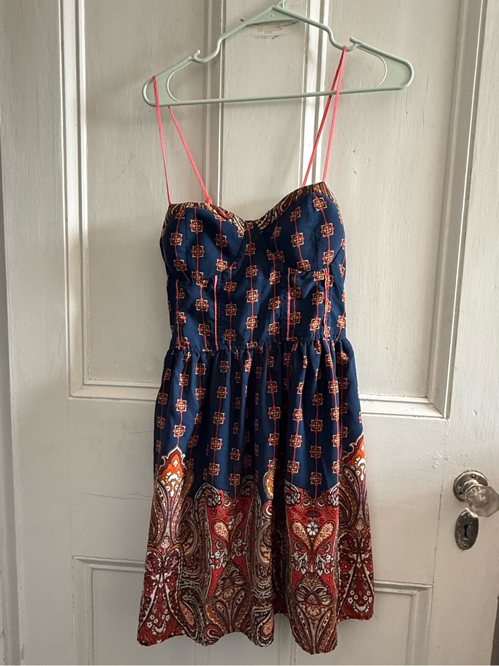 Band of Gypsies Navy Paisley Mini Dress with Pink Straps